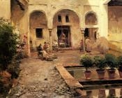 曼纽尔 加西亚 罗德里格斯 : Figures In A Spanish Courtyard